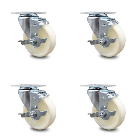 Service Caster 4 Inch Nylon Wheel Swivel Top Plate Caster Set with Brake SCC-20S414-NYS-TLB-TP2-4